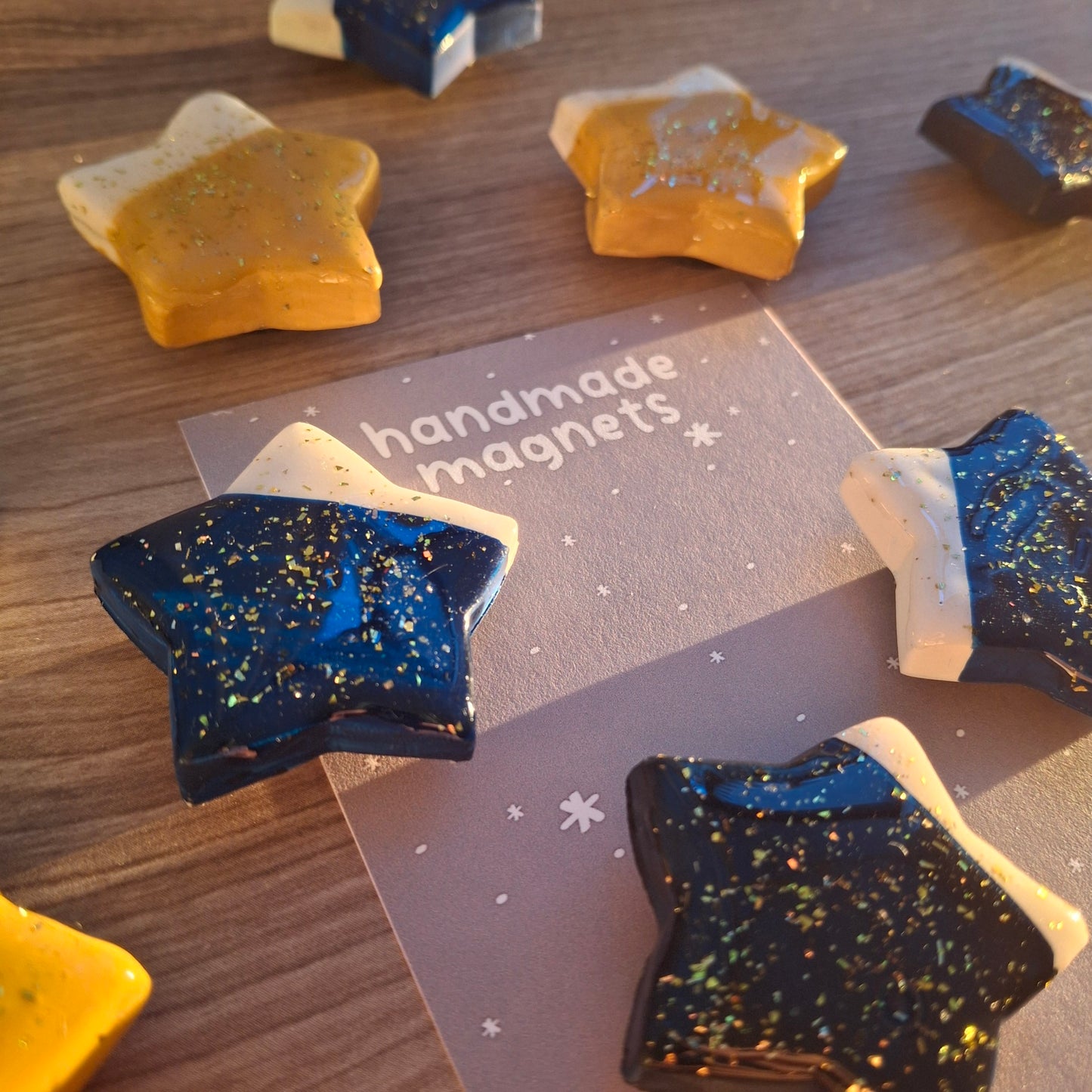 Magnets: Handmade Blue Stars with Confetti