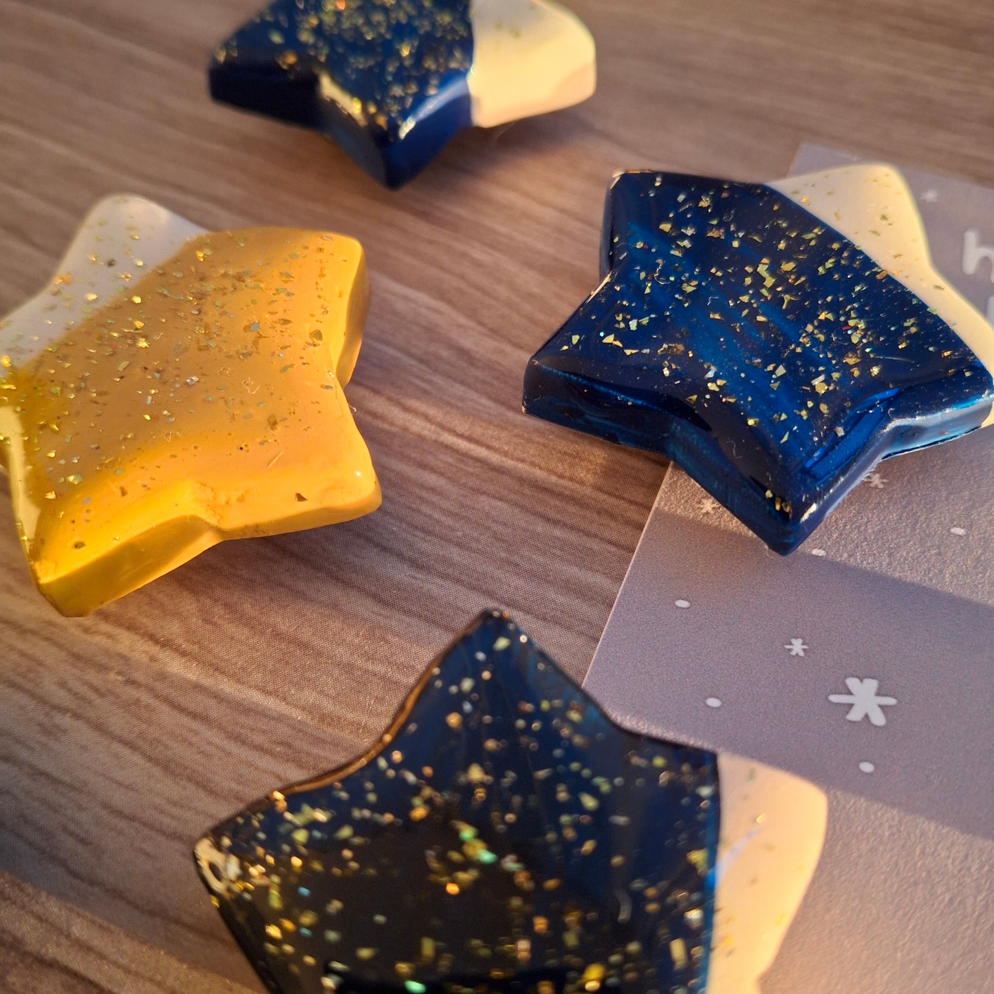 Magnets: Handmade Yellow Stars with Confetti