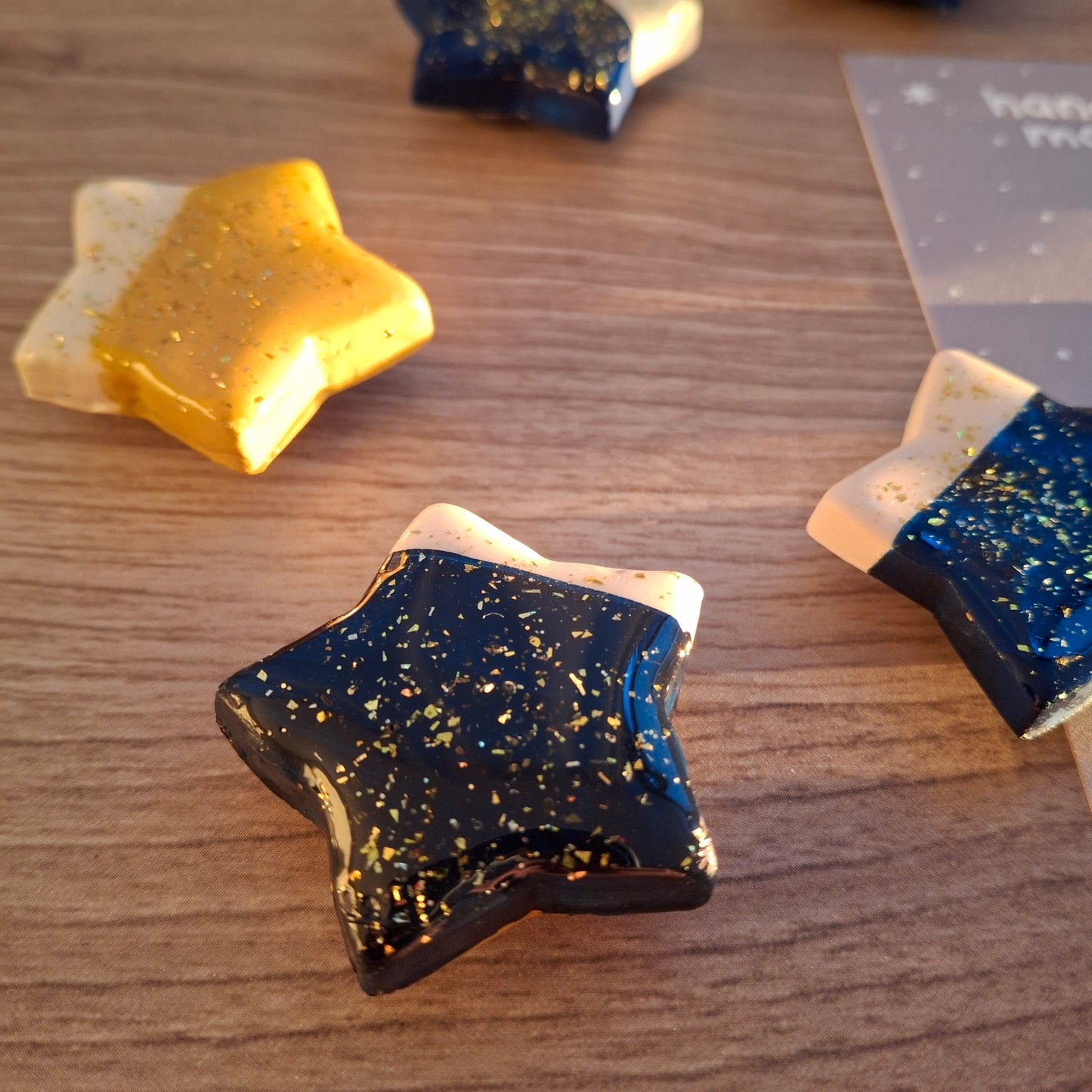 Magnets: Handmade Blue Stars with Confetti