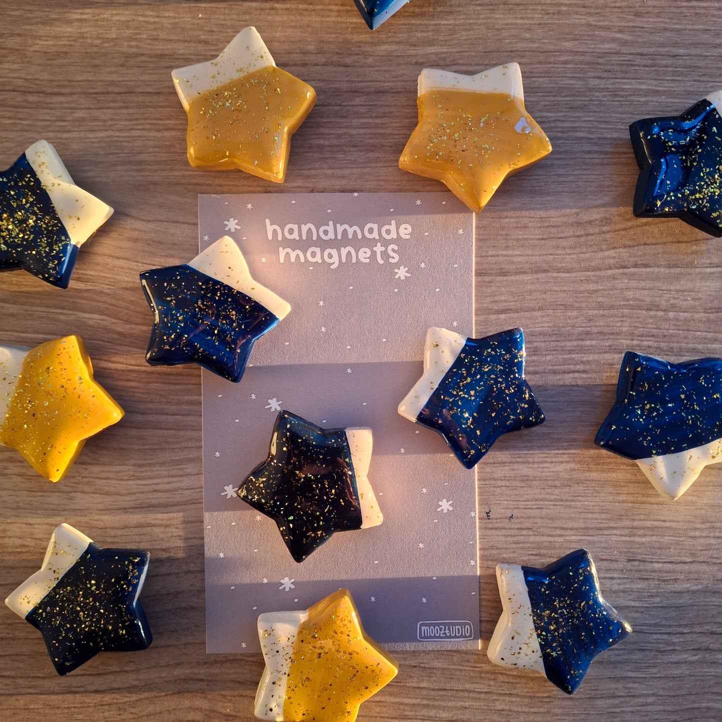Magnets: Handmade Blue Stars with Confetti