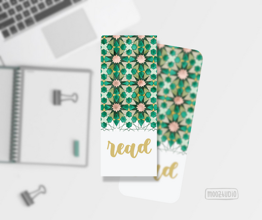 Bookmark: Islamic Geometric Pattern in Watercolour Greens